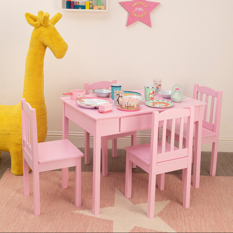 Kids Pink Wooden Table and 4 Chairs Set | Kids Storage and Dining