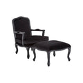 Rococo Black Velvet Chair and Footstool with Carved Hardwood Frame