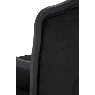 Rococo Black Velvet Chair and Footstool with Carved Hardwood Frame