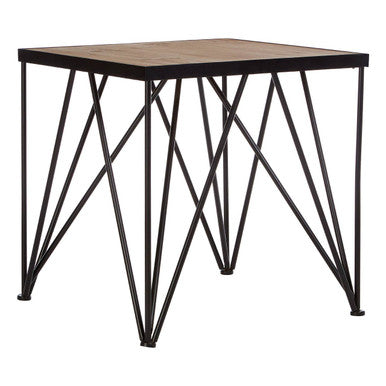 Natural Wood Top and Iron Base Square Side Table, New Foundry