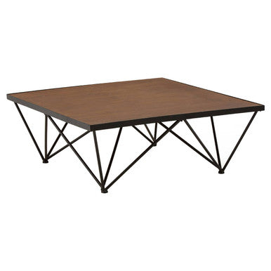 Brown Wood Top and Iron Base Square Coffee Table, New Foundry