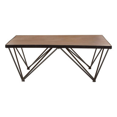 Brown Wood Top and Iron Base Square Coffee Table, New Foundry