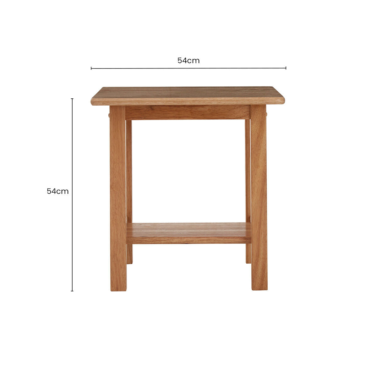 Natural Rubberwood Square Side Table with Lower Storage Shelf and Lattice Panel Sides, Selby