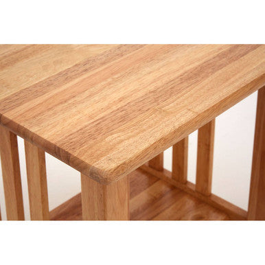 Natural Rubberwood Square Side Table with Lower Storage Shelf and Lattice Panel Sides, Selby