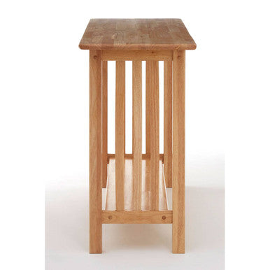 Natural Rubberwood Rectangular Console Table with Lower Storage Shelf and Lattice Panel Sides, Selby