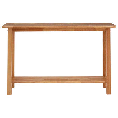 Natural Rubberwood Rectangular Console Table with Lower Storage Shelf and Lattice Panel Sides | Selby