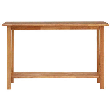 Natural Rubberwood Rectangular Console Table with Lower Storage Shelf and Lattice Panel Sides, Selby