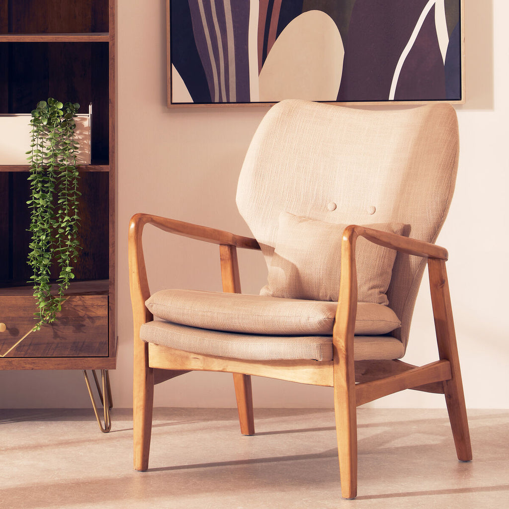 Stockholm Beige Fabric Chair with Sustainable Birchwood Frame