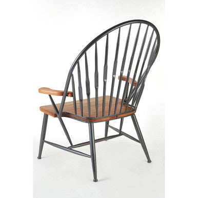 New Foundry Walnut Wood and Metal Armchair with Spindle Back