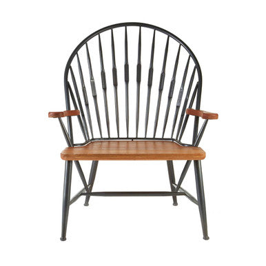 New Foundry Walnut Wood and Metal Armchair with Spindle Back