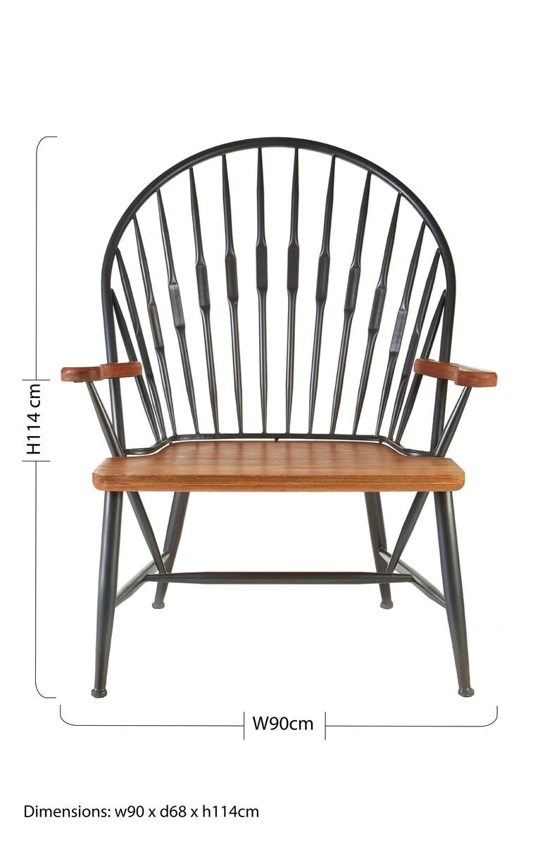 New Foundry Walnut Wood and Metal Armchair with Spindle Back