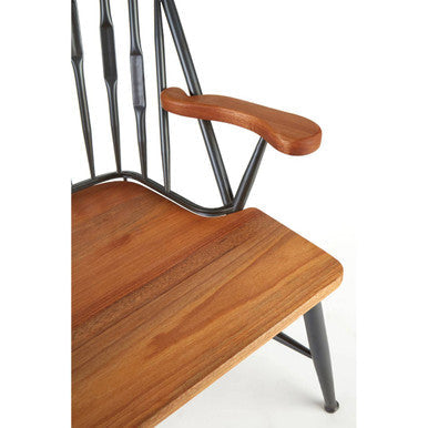 New Foundry Walnut Wood and Metal Armchair with Spindle Back