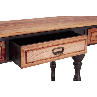 Natural Wooden 4-Drawer Console Table with Black Metal Legs, New Foundry
