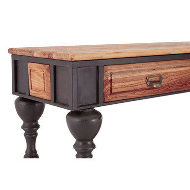 Natural Wooden 4-Drawer Console Table with Black Metal Legs, New Foundry