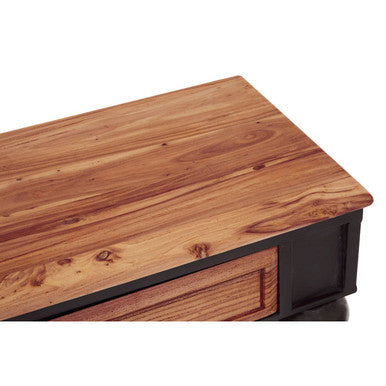 Natural Wooden 4-Drawer Console Table with Black Metal Legs, New Foundry