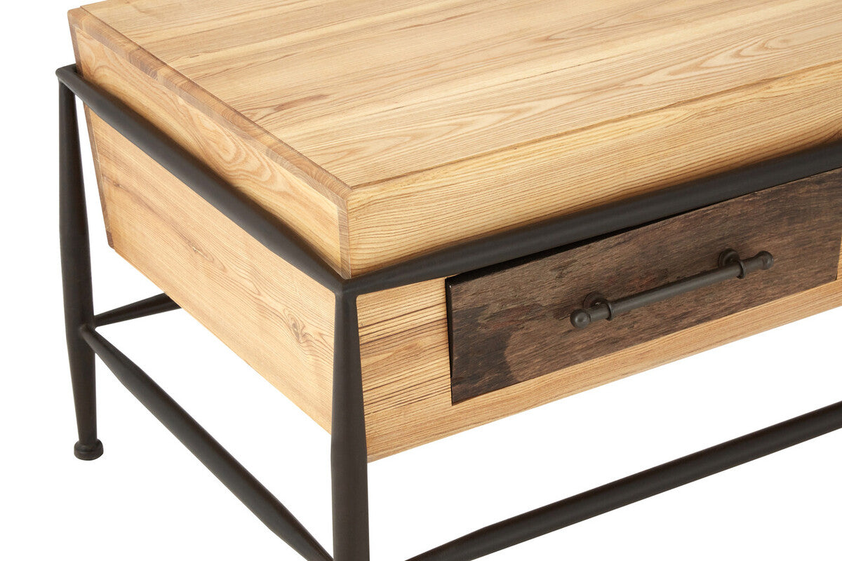 Natural and Brown Wooden Coffee Table with Metal Legs, New Foundry