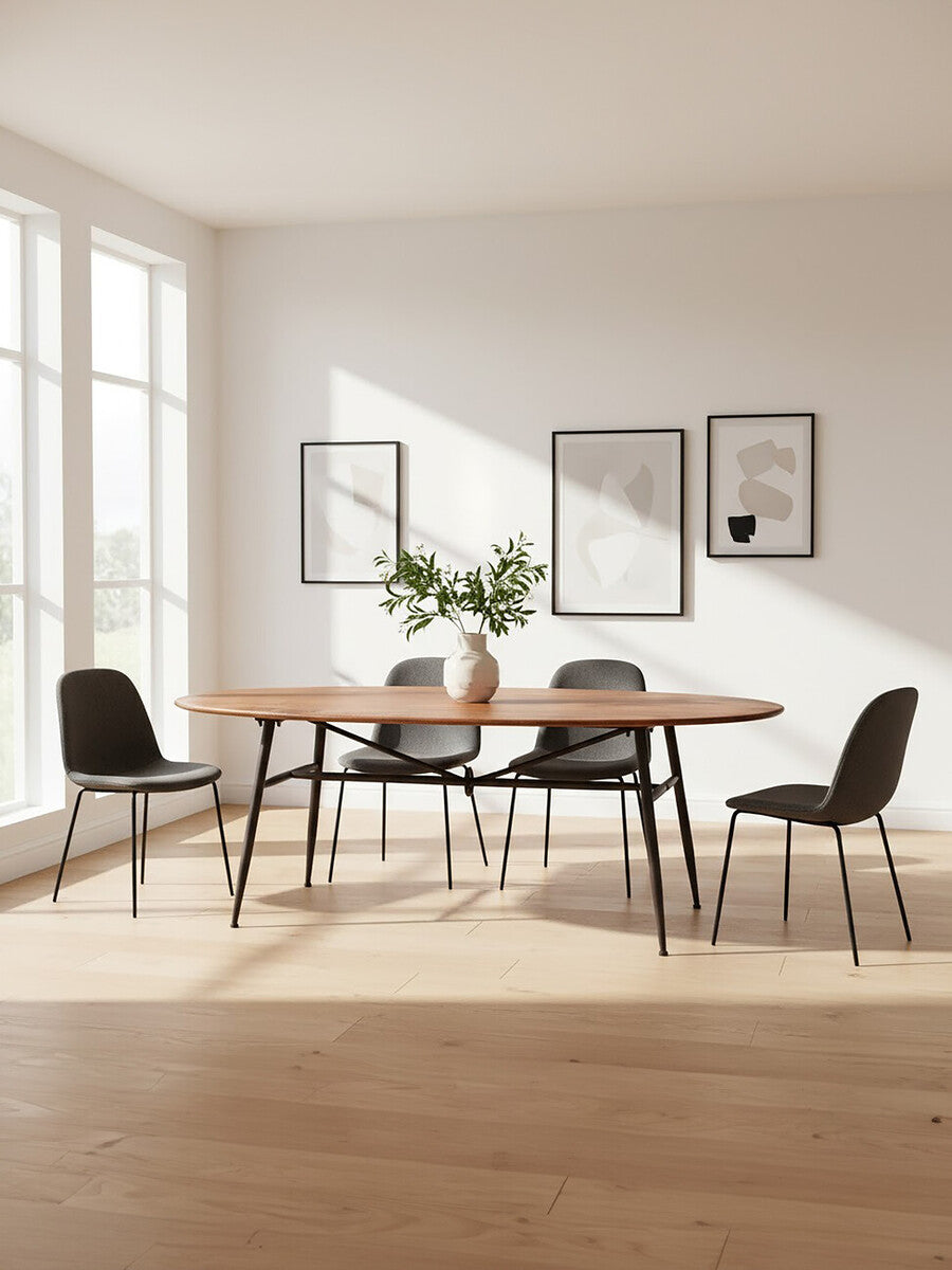 Black and Natural Wooden Oval dining Table with Metal Legs, New Foundry