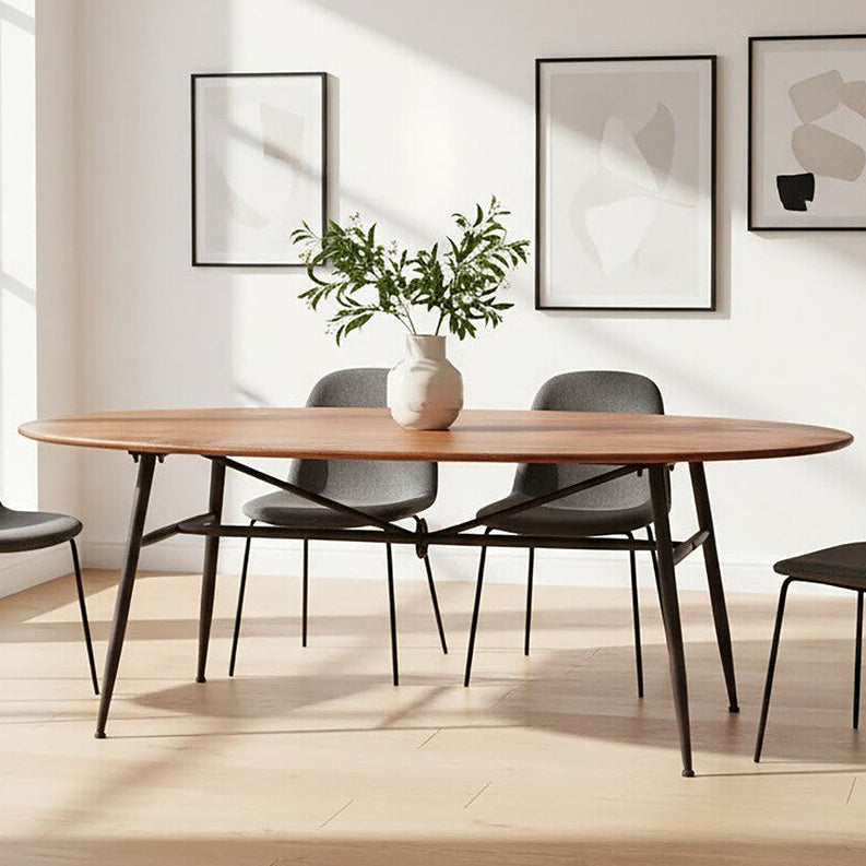 Black and Natural Wooden Oval dining Table with Metal Legs, New Foundry