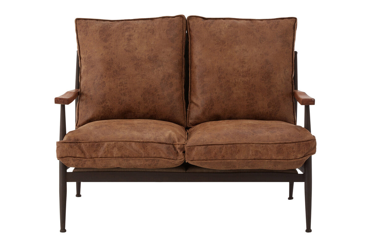Brown Leather Effect 2 Seater Sofa with Wood Frame, New Foundry