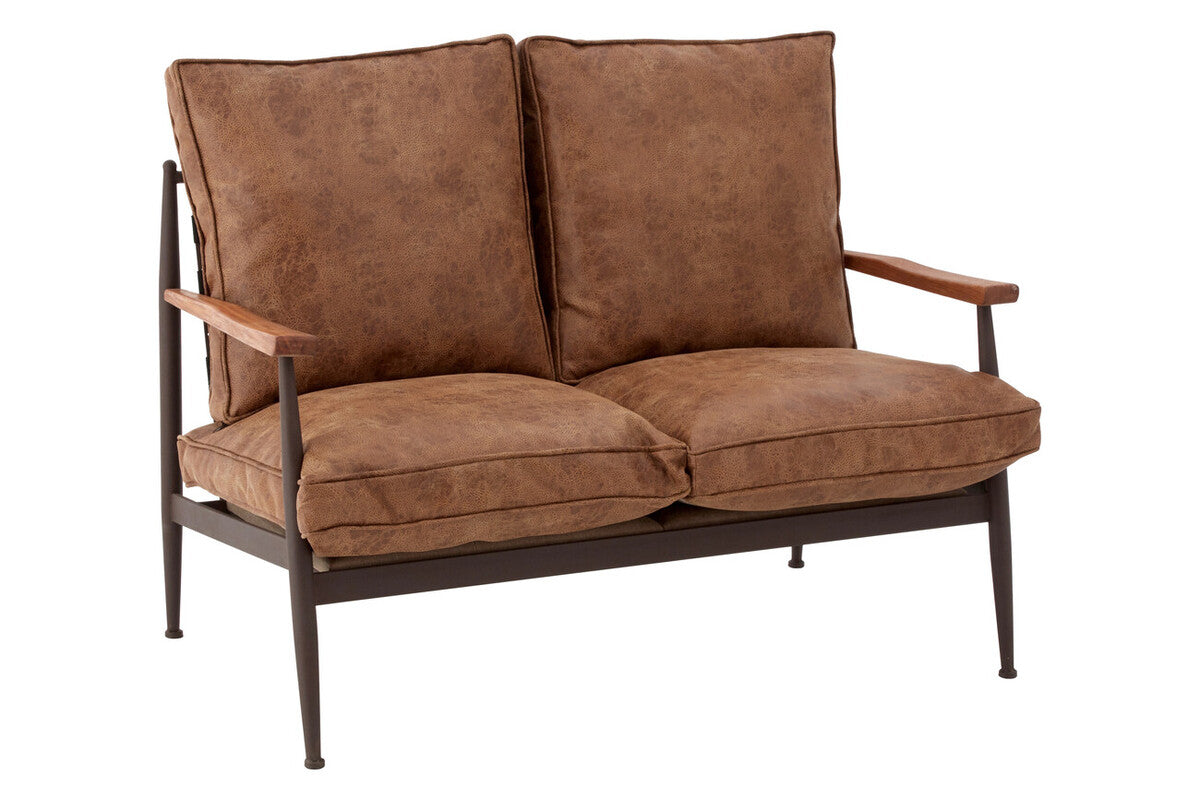 Brown Leather Effect 2 Seater Sofa with Wood Frame, New Foundry