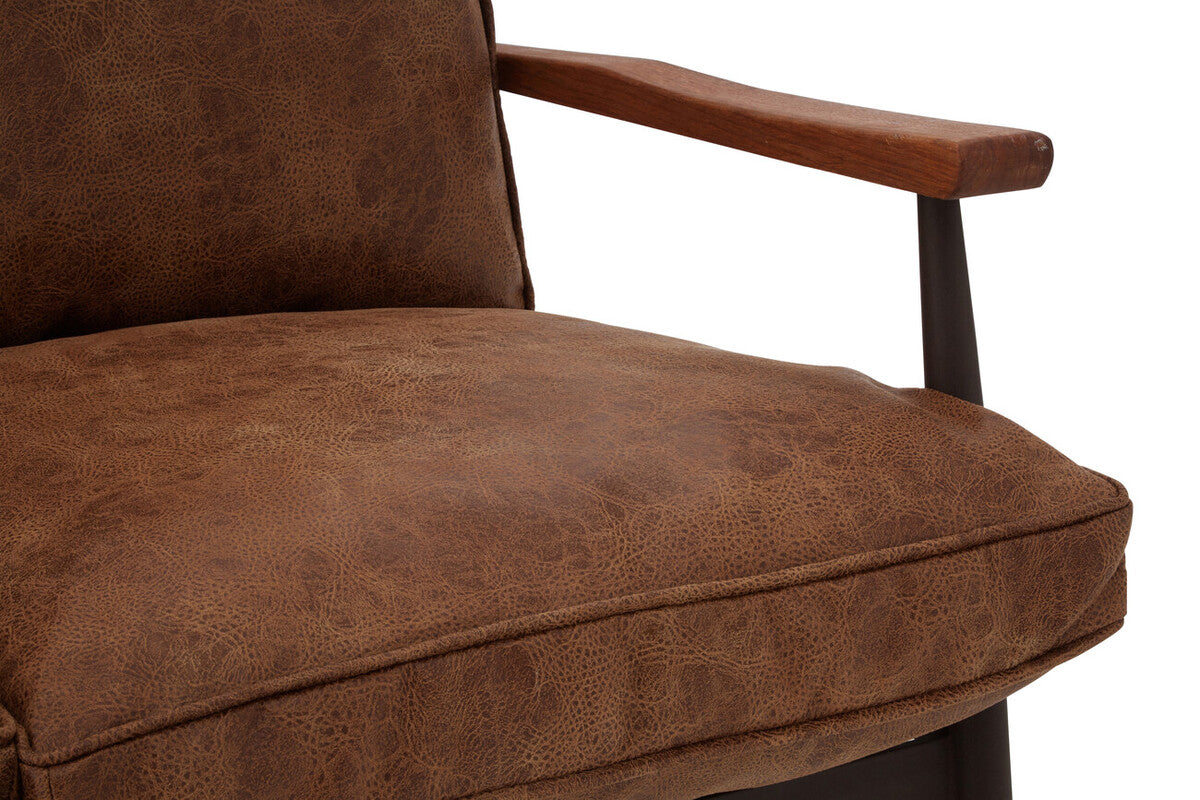 Brown Leather Effect 2 Seater Sofa with Wood Frame, New Foundry