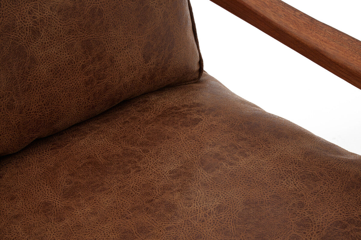 Brown Leather Effect 2 Seater Sofa with Wood Frame, New Foundry