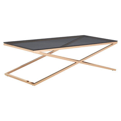 Black Glass Top and Gold Criss Cross Base Coffee Table, Montril