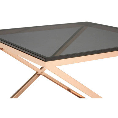 Tempered Glass Top and Steel Criss Cross Frame End Table, Montril