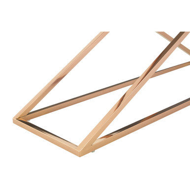 Smoked Amber Glass Top Console Table with Gold Criss Cross Effect Metal Frame, Montril