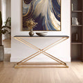Smoked Amber Glass Top Console Table with Gold Criss Cross Effect Metal Frame | Montril