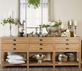 Washed Grey Oak Wood Console Table with 6 Drawers and Lower Shelf | Lyon
