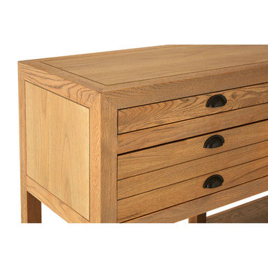 Washed Grey Oak Wood Console Table with 6 Drawers and Lower Shelf, Lyon
