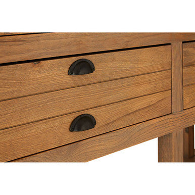 Washed Grey Oak Wood Console Table with 6 Drawers and Lower Shelf, Lyon