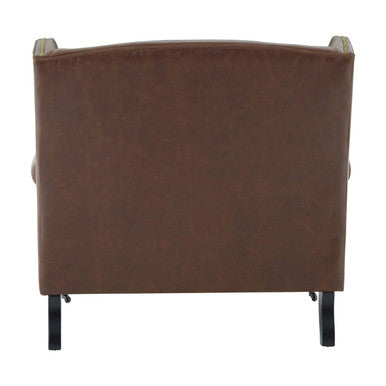 Fulham Brown Faux Leather Wingback Armchair with Gold Stud Detail