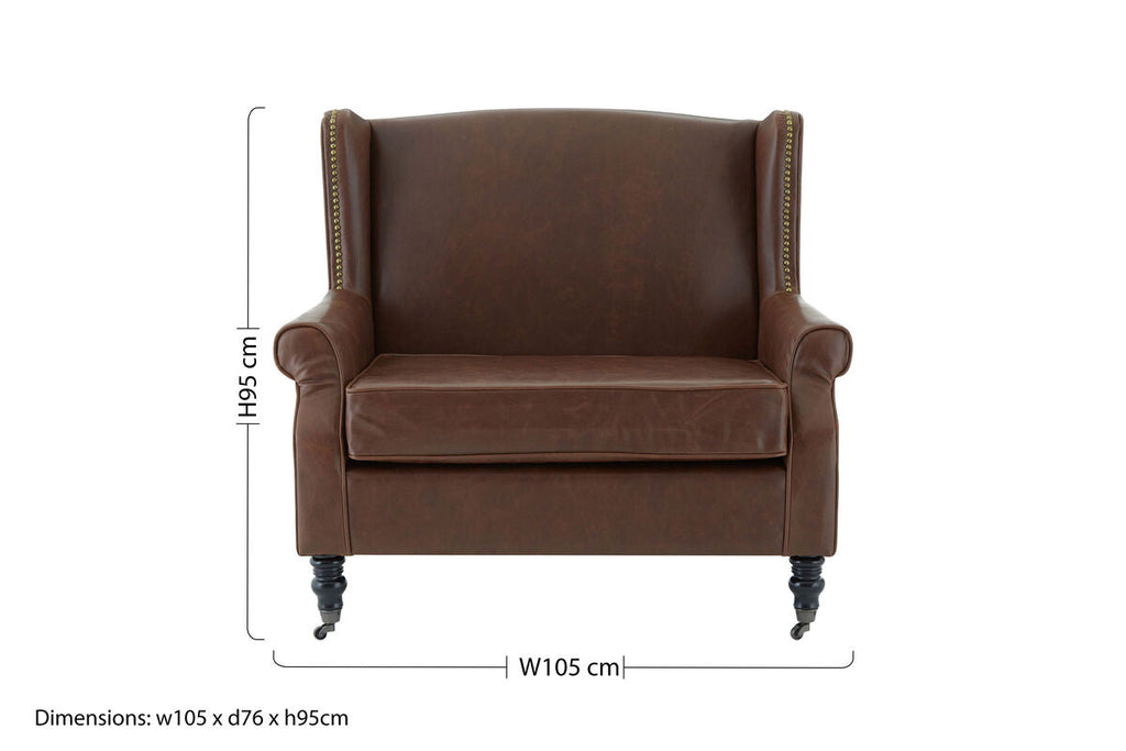 Fulham Brown Faux Leather Wingback Armchair with Gold Stud Detail