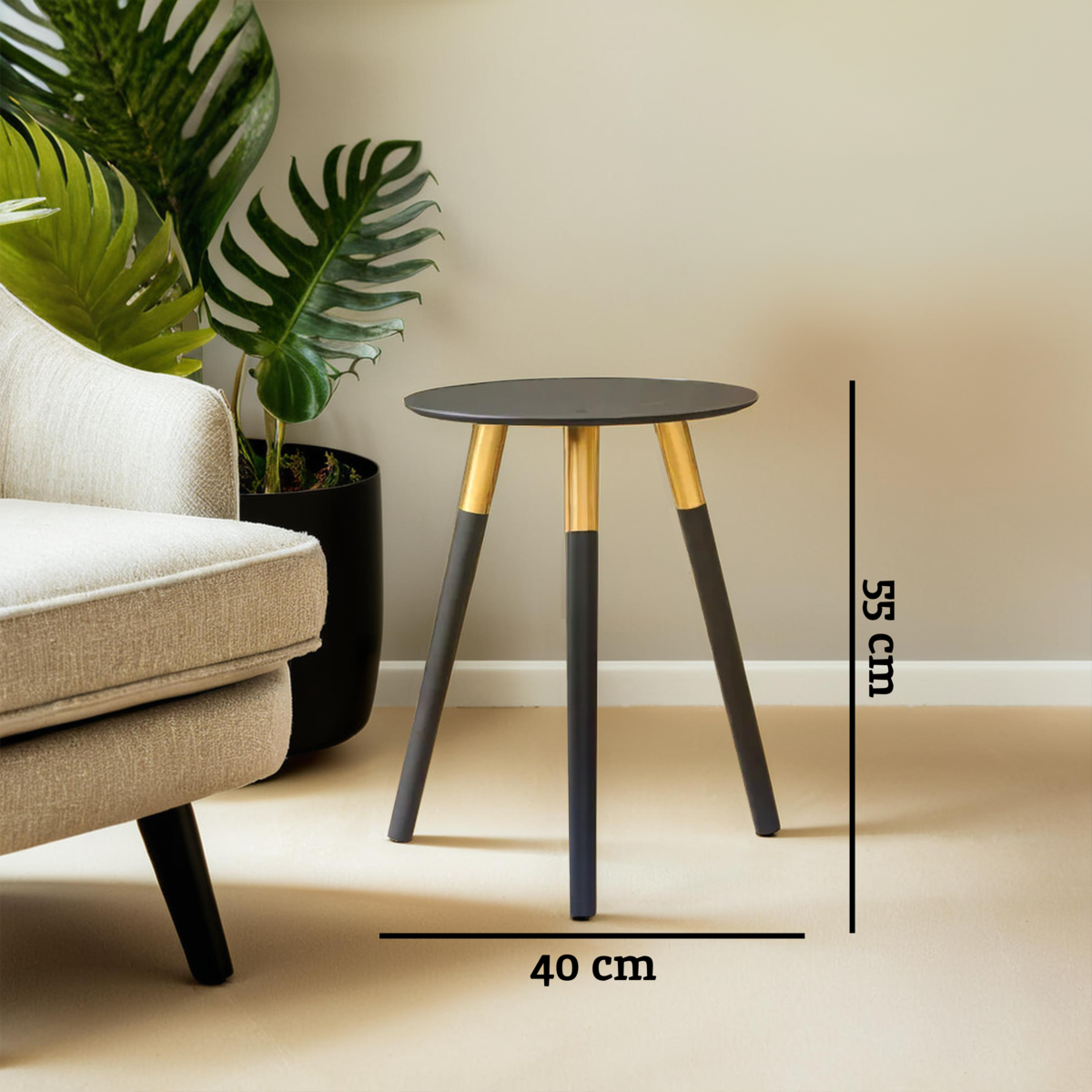 Black and Gold Round Side Table, Nostra