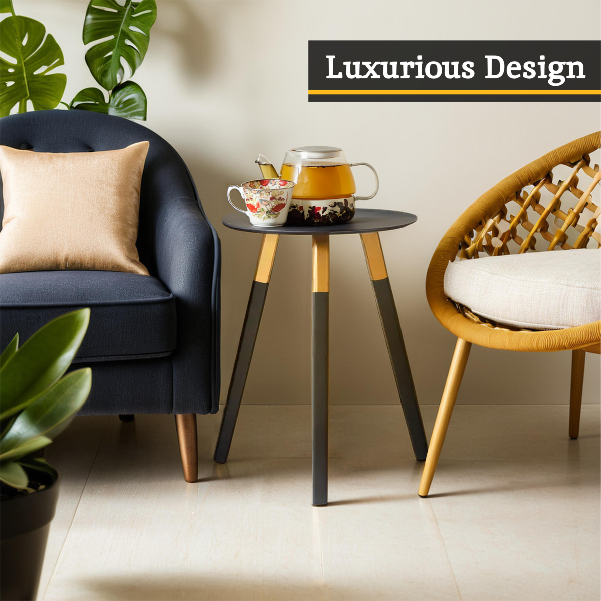 Black and Gold Round Side Table, Nostra