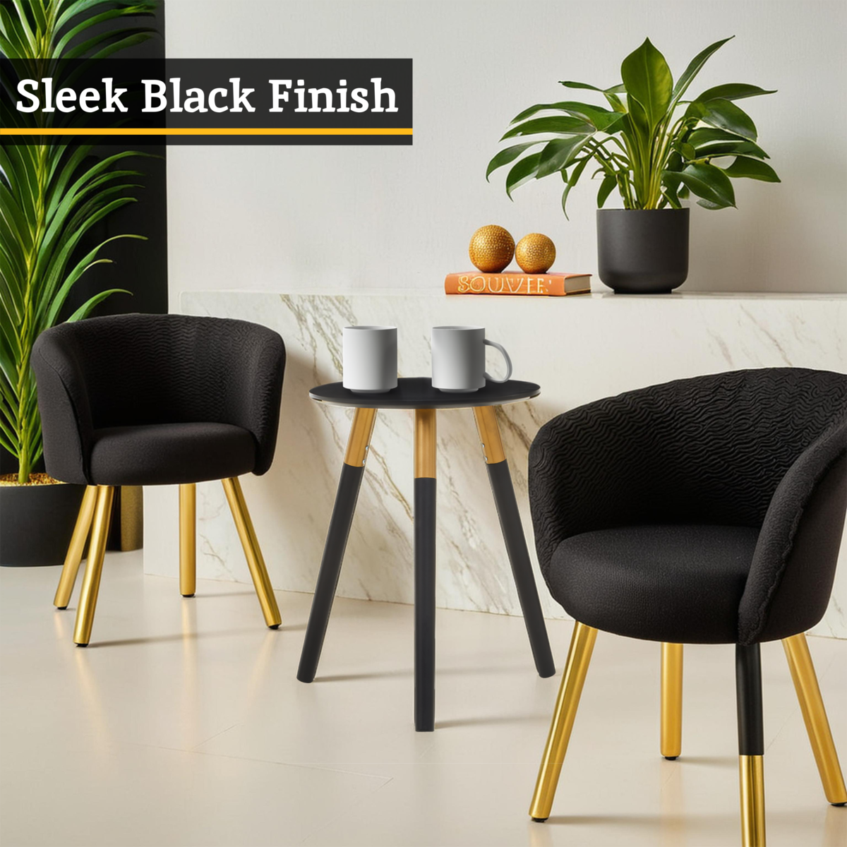 Black and Gold Round Side Table, Nostra