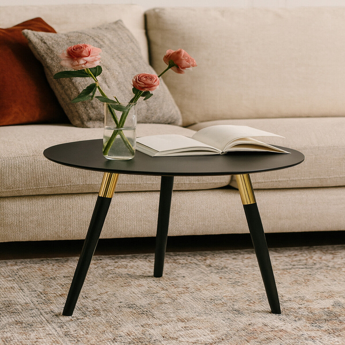 Black and Gold Round Coffee Table, Nostra
