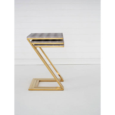 Gold Finish Z Leg Nest of 3 Tables with Metallic Faux Snakeskin, Pacific