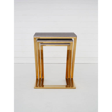 Gold Finish Z Leg Nest of 3 Tables with Metallic Faux Snakeskin, Pacific