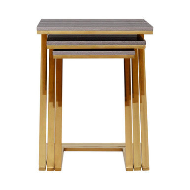 Gold Finish Z Leg Nest of 3 Tables with Metallic Faux Snakeskin, Pacific
