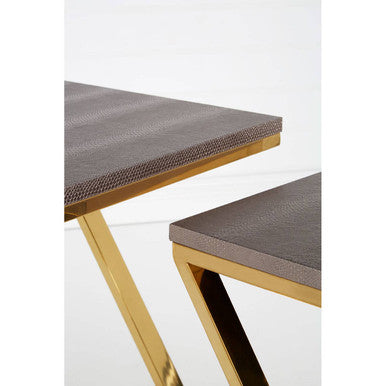 Gold Finish Z Leg Nest of 3 Tables with Metallic Faux Snakeskin, Pacific