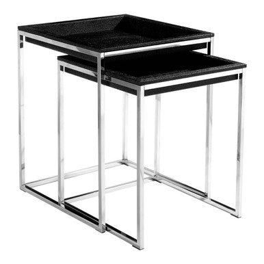 Nest of 2 Faux Shark Skin Top Nesting Tables with Stainless Steel Frame, Pacific