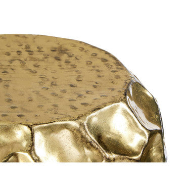 Textured Antique Brown Brass Finish Metal Set of 2 Drum Side Tables, Templar