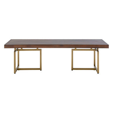 Brown Herringbone Wood Effect Coffee Table in Rich Acacia Tones with Brass Legs, Brando