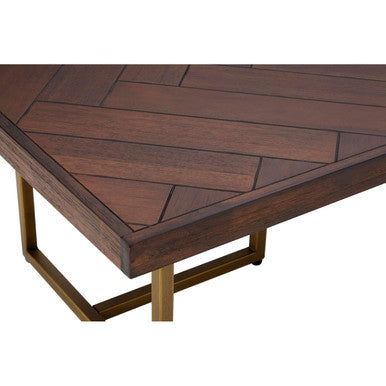 Brown Herringbone Wood Effect Coffee Table in Rich Acacia Tones with Brass Legs, Brando