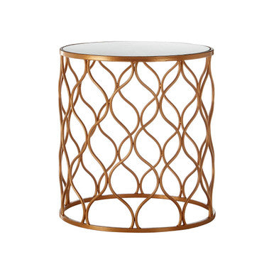 Set of 2 White Mirrored Top and Gold Copper Base Tables, Avantis