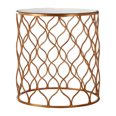 Set of 2 White Mirrored Top and Gold Copper Base Tables | Avantis
