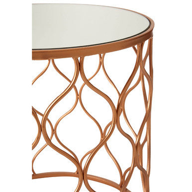 Set of 2 White Mirrored Top and Gold Copper Base Tables, Avantis